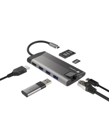 Natec Multiport Adapter Fowler Plus Usb-C-  Usb 3.0 3X, Hdmi 4K, Usb-C Pd, Rj45, Micro Sd Nmp-1690