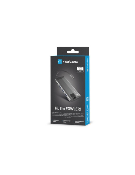 Natec Multiport Adapter Fowler Plus Usb-C-  Usb 3.0 3X, Hdmi 4K, Usb-C Pd, Rj45, Micro Sd Nmp-1690