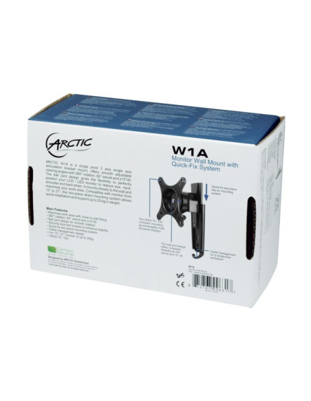 Arctic W1A Uchwyt / Stojak Do Monitorów 109,2 Cm (43") Ściana Czarny