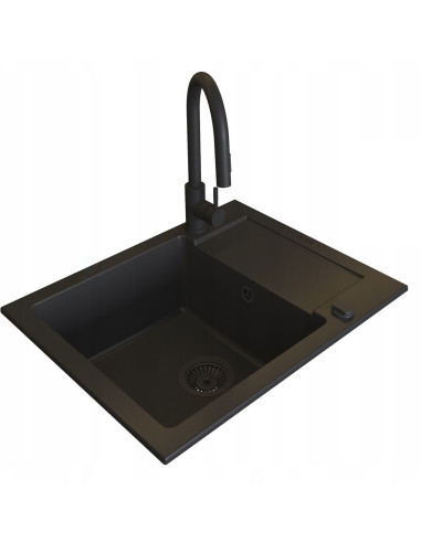 Czarny Zestaw Zlew Z Baterią - Zlewozmywak Pyramis Mido (62X50) 1B 1D Volcano + Bateria Idea Black Edition Volcano 070167602Be