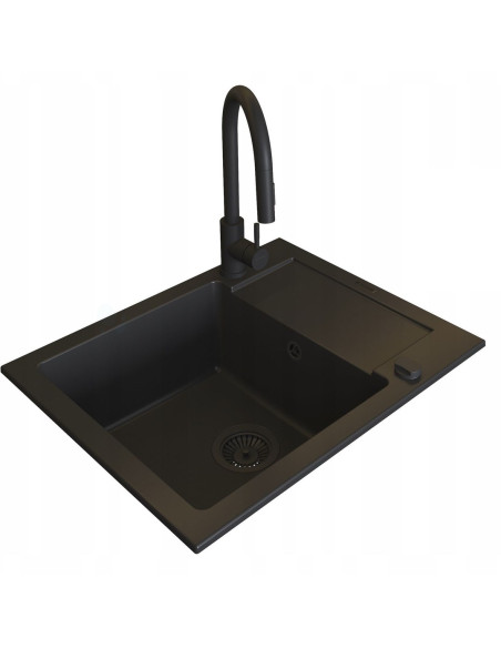 Czarny Zestaw Zlew Z Baterią - Zlewozmywak Pyramis Mido (62X50) 1B 1D Volcano + Bateria Idea Black Edition Volcano 070167602Be