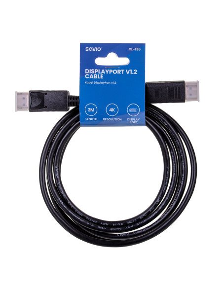 Kabel Savio Cl-136 (Displayport M - Displayport M  2M  Kolor Czarny)