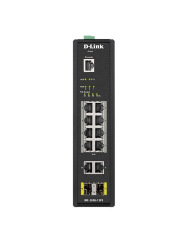 D-Link Dis-200G-12Ps Łącza Sieciowe Zarządzany L2 Gigabit Ethernet (10/100/1000) Obsługa Poe Czarny