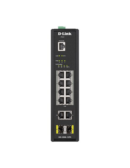D-Link Dis-200G-12Ps Łącza Sieciowe Zarządzany L2 Gigabit Ethernet (10/100/1000) Obsługa Poe Czarny