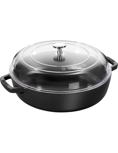 Patelnia Żeliwna Z Dwoma Uchwytami I Pokrywką Staub - 24 Cm, Czarny