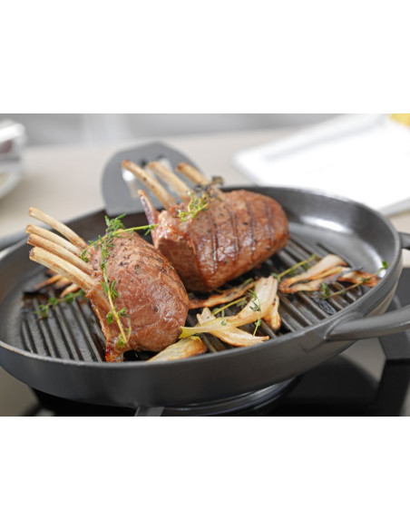 Okrągła Patelnia Żeliwna Grillowa Staub Z Dwoma Uchwytami 40509-522-0 - Grafitowa 26 Cm