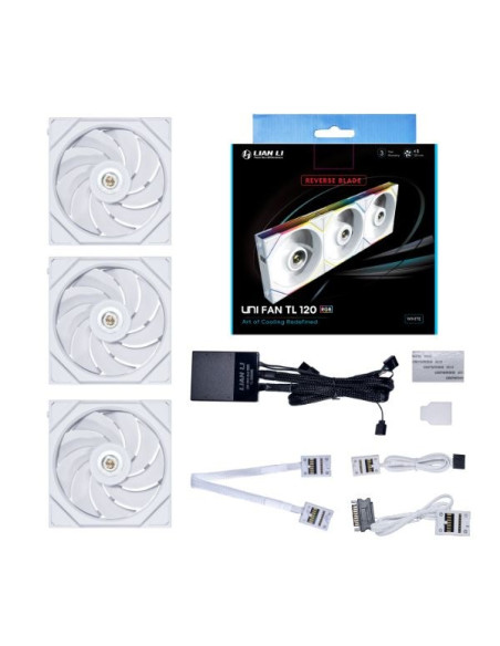 Lian Li Uni Fan Tl Series Wentylator Z Odwróconymi Łopatkami, 3-Pak Ze Sterownikiem - 120Mm, Biały