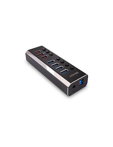 Lindy 43371 Huby I Koncentratory Usb 3.2 Gen 1 (3.1 Gen 1) Type-B 5000 Mbit/S Czarny