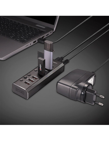 Lindy 43371 Huby I Koncentratory Usb 3.2 Gen 1 (3.1 Gen 1) Type-B 5000 Mbit/S Czarny
