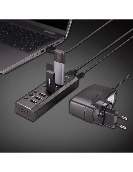 Lindy 43371 Huby I Koncentratory Usb 3.2 Gen 1 (3.1 Gen 1) Type-B 5000 Mbit/S Czarny