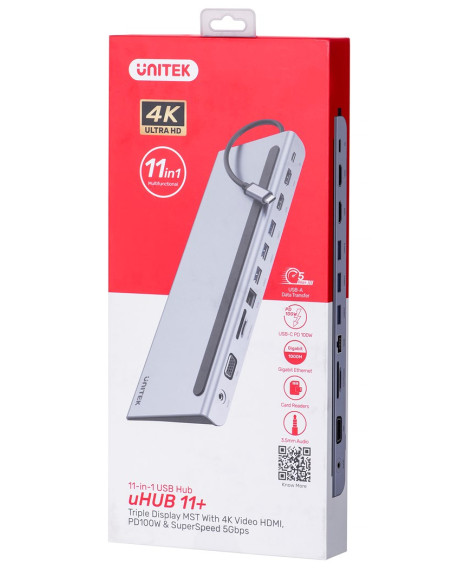 Unitek Hub Usb-C 11W1, Usb-C, Rj45, Mst, 100W Pd
