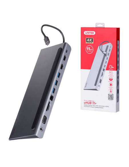 Unitek Hub Usb-C 11W1, Usb-C, Rj45, Mst, 100W Pd
