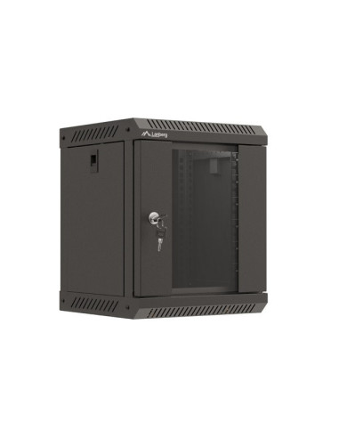 Szafa Instalacyjna Rack Wisząca 10" 6U 300X300 Czarna Drzwi Przeszklone Lanberg (Flat Pack)