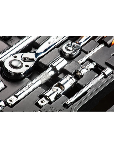 Neo Klucze Nasadowe 1/4" 1/2" Zestaw 77Szt Crv 08-915