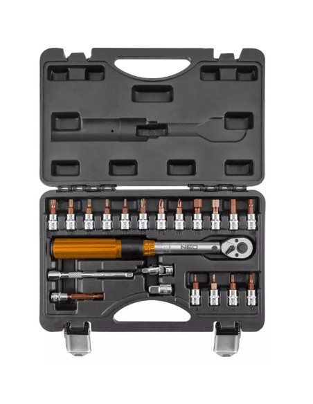 Klucz Dynamometryczny Dwukierunkowy Neo Tools 1/4", 5-25Nm, Zestaw 21 Szt.
