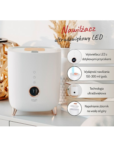Adler Ad 7972 Nawilżacz Powietrza Ultradźwiękowy 4L Biały 23W