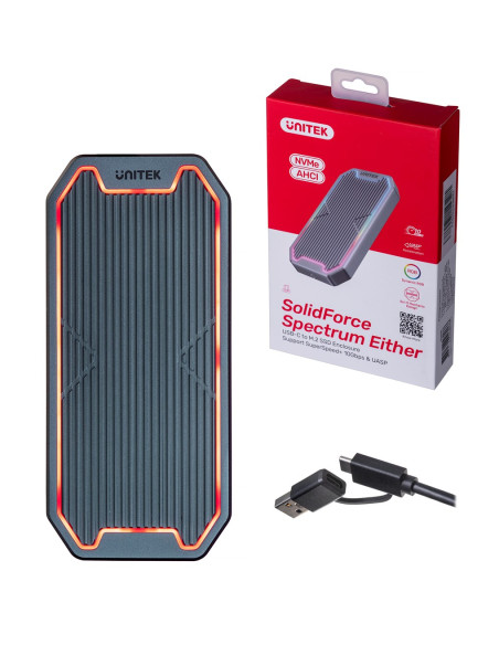 Unitek Obudowa Dysku Usb-C M.2 Ssd Nvme/Sata, 10Gbps, Rgb