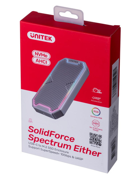 Unitek Obudowa Dysku Usb-C M.2 Ssd Nvme/Sata, 10Gbps, Rgb