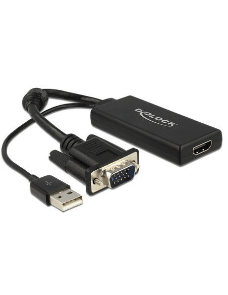 Delock 0.25M Vga+Usb2.0-A/Hdmi 0,25 M Vga (D-Sub) + Usb Czarny