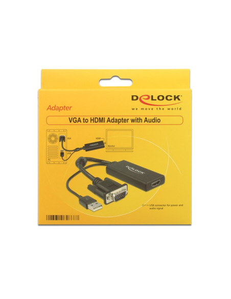 Delock 0.25M Vga+Usb2.0-A/Hdmi 0,25 M Vga (D-Sub) + Usb Czarny