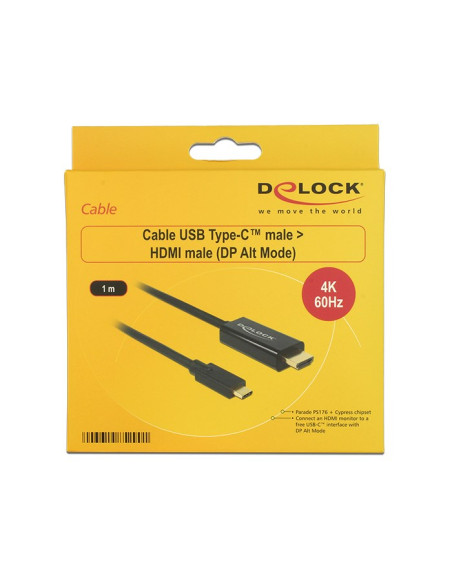Delock 85290 Adapter Kablowy 1 M Usb Type-C Hdmi Czarny