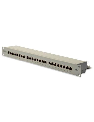 Digitus Panel Krosowy (Patch Panel) 19'' 24X Rj45, Lsa Poziom, Kat.5E, Ekranowany, 1U, Szary, Prowadnica Kabli