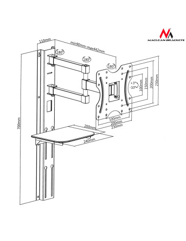 Uchwyt Ścienny Do Telewizora Maclean Mc-771 (Ścienne  23" - 42"  Max. 30Kg)