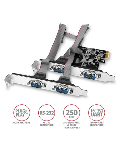 Axagon Pcea-Psn Pcie- Mit 4X Seriell-Ports - Asix Ax99100 Chipsatz Adapter Wewnętrzny Rs-232