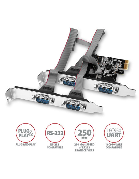 Axagon Pcea-Psn Pcie- Mit 4X Seriell-Ports - Asix Ax99100 Chipsatz Adapter Wewnętrzny Rs-232