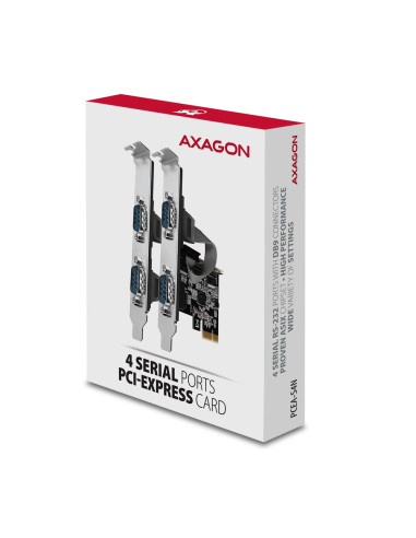 Axagon Pcea-Psn Pcie- Mit 4X Seriell-Ports - Asix Ax99100 Chipsatz Adapter Wewnętrzny Rs-232