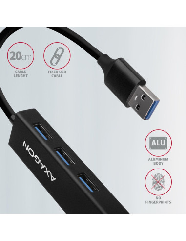 Axagon Hma-Gl3A Multiport-Hub Usb 3.0 Typ A Gbit-Lan 3X Usb-A Microsd Przewodowa Usb 3.2 Gen 1 (3.1 Gen 1) Type-A Czarny