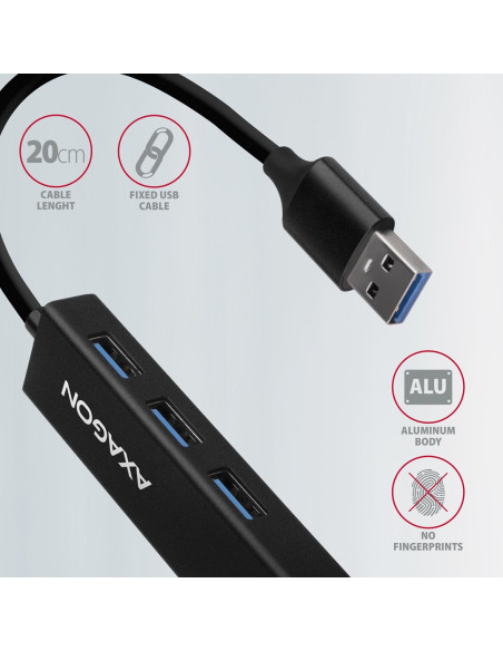 Axagon Hma-Gl3A Multiport-Hub Usb 3.0 Typ A Gbit-Lan 3X Usb-A Microsd Przewodowa Usb 3.2 Gen 1 (3.1 Gen 1) Type-A Czarny