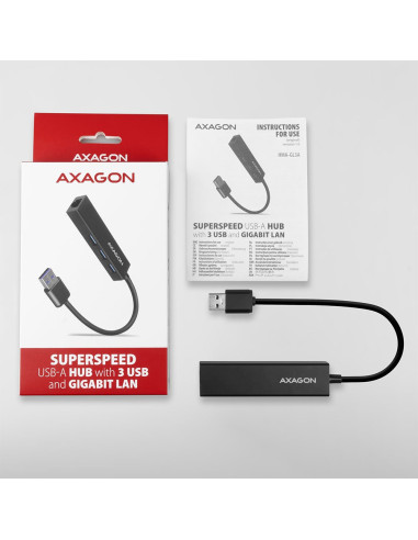 Axagon Hma-Gl3A Multiport-Hub Usb 3.0 Typ A Gbit-Lan 3X Usb-A Microsd Przewodowa Usb 3.2 Gen 1 (3.1 Gen 1) Type-A Czarny