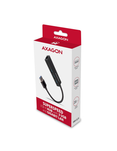 Axagon Hma-Gl3A Multiport-Hub Usb 3.0 Typ A Gbit-Lan 3X Usb-A Microsd Przewodowa Usb 3.2 Gen 1 (3.1 Gen 1) Type-A Czarny