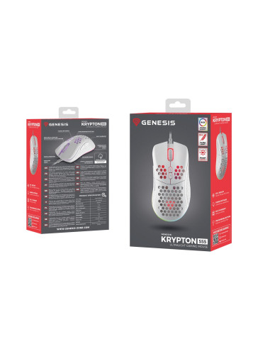 Mysz Dla Graczy Genesis Krypton 555 8000 Dpi Rgb Biała Gamingowa Programowalna