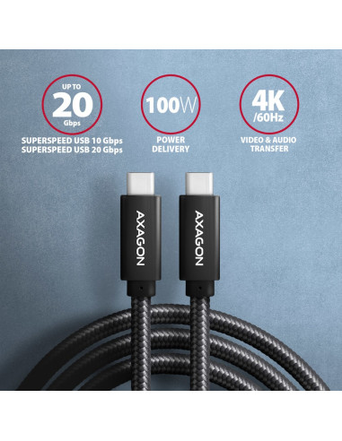 Axagon Bucm32-Cm20Ab Usb-C 3.2 Gen 2 Do Usb-C 3.2 Gen 2, Czarny - 2M