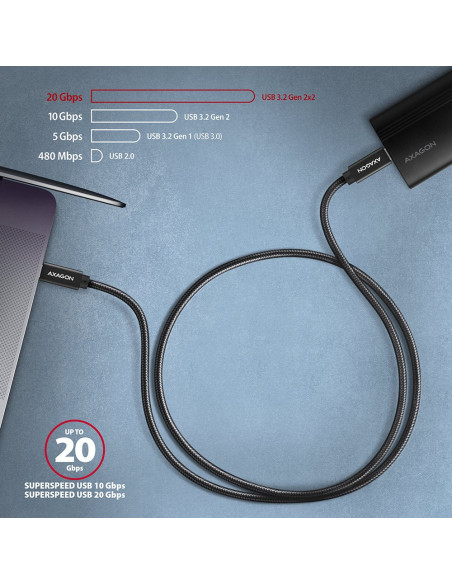 Axagon Bucm32-Cm20Ab Usb-C 3.2 Gen 2 Do Usb-C 3.2 Gen 2, Czarny - 2M