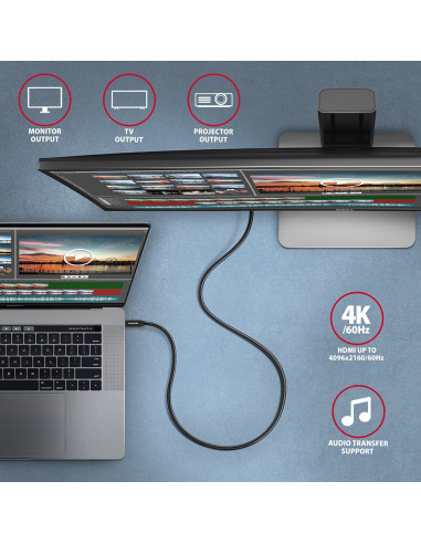 Axagon Bucm32-Cm20Ab Usb-C 3.2 Gen 2 Do Usb-C 3.2 Gen 2, Czarny - 2M
