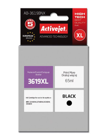 Activejet Ab-3619Bnx Tusz (Zamiennik Brother Lc3619Bk Xl  Supreme  65 Ml  Czarny)