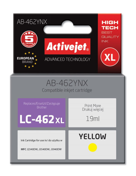 Activejet Ab-462Ynx Tusz (Zamiennik Brother Lc-462Xly  Supreme  19 Ml  Żółty).