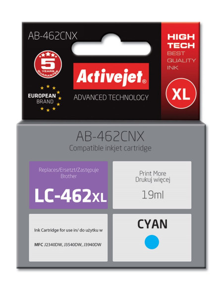Activejet Ab-462Cnx Tusz (Zamiennik Brother Lc-462Xlc  Supreme  19 Ml  Niebieski).