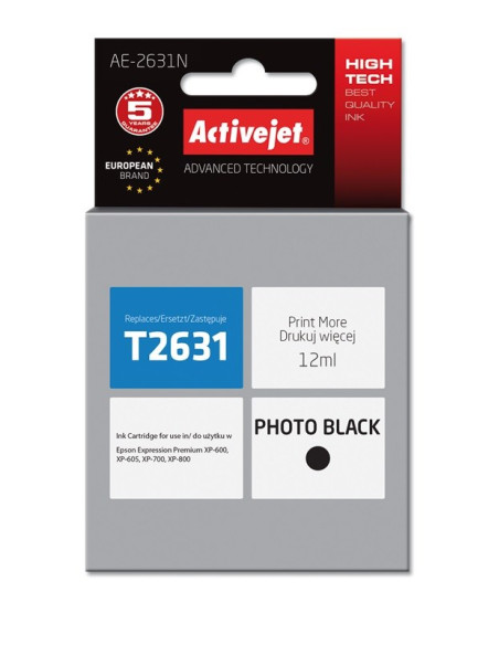 Activejet Ae-2631N Tusz (Zamiennik Epson 26 T2631  Supreme  12 Ml  Czarny)
