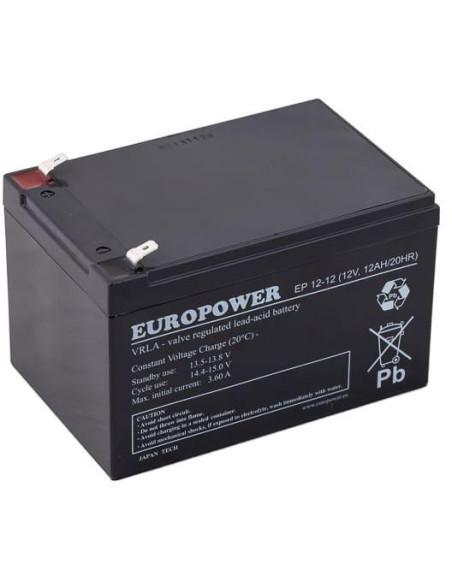 Akumulator Agm Europower Serii Ep 12V 12Ah (Żywotność 6-9 Lat)