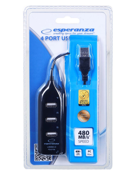 Hub Esperanza Ea116 (4X Usb 2.0  Kolor Czarny)