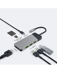 Green Cell Hub Usb-C Adapter Gc Connect 7W1 (3Xusb 3.1, Hdmi 4K 60Hz, Usb-C Pd 85W, Microsd/Sd)