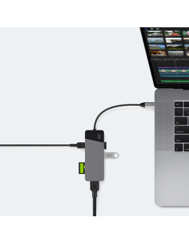 Green Cell Hub Usb-C Adapter Gc Connect 7W1 (3Xusb 3.1, Hdmi 4K 60Hz, Usb-C Pd 85W, Microsd/Sd)