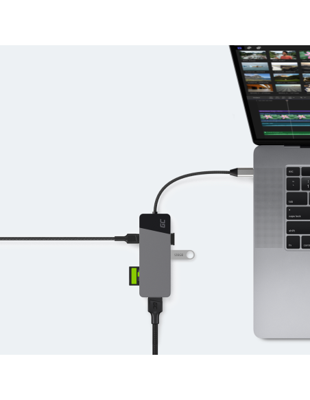 Green Cell Hub Usb-C Adapter Gc Connect 7W1 (3Xusb 3.1, Hdmi 4K 60Hz, Usb-C Pd 85W, Microsd/Sd)