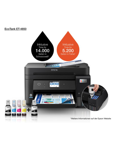 Epson Ecotank Et-4850 Atramentowa A4 4800 X 1200 Dpi 33 Stron/Min Wi-Fi