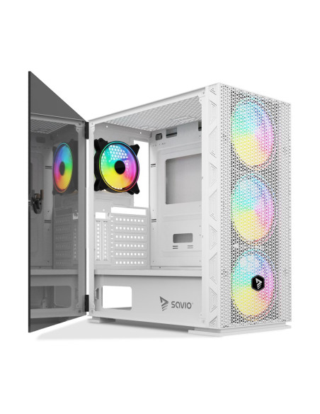 Savio Obudowa Pc Argb Mesh/Glass Raptor White X1
