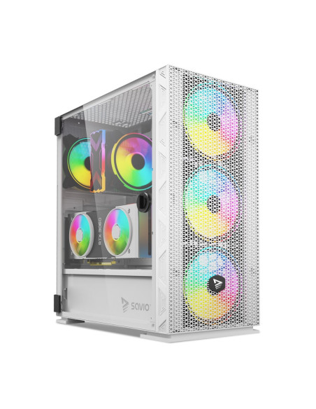 Savio Obudowa Pc Argb Mesh/Glass Raptor White X1